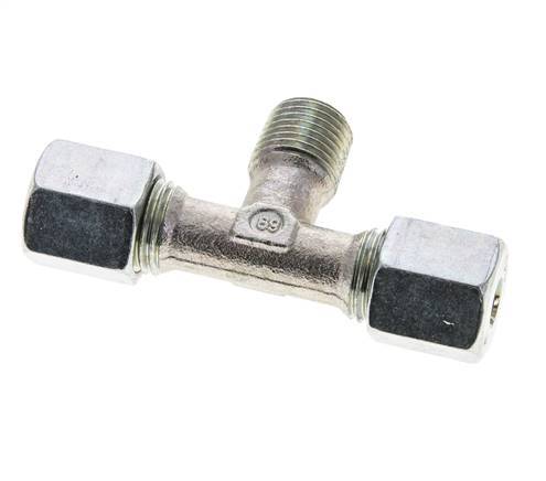Accesorio de corte en T de acero galvanizado 6S y R1/4'' con rosca macho 630 bar ISO 8434-1