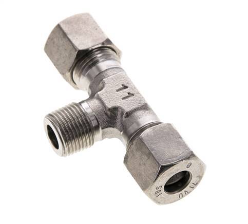 Accesorio de corte en T de acero inoxidable 10S y R3/8'' con rosca macho 630 bar ISO 8434-1