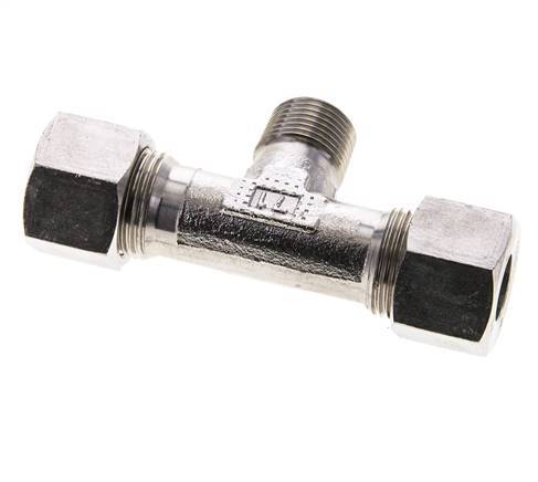 Accesorio de corte en T de acero inoxidable 12S y R3/8'' con rosca macho 630 bar ISO 8434-1