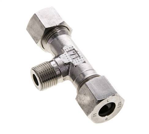 Accesorio de corte en T de acero inoxidable 12S y R3/8'' con rosca macho 630 bar ISO 8434-1