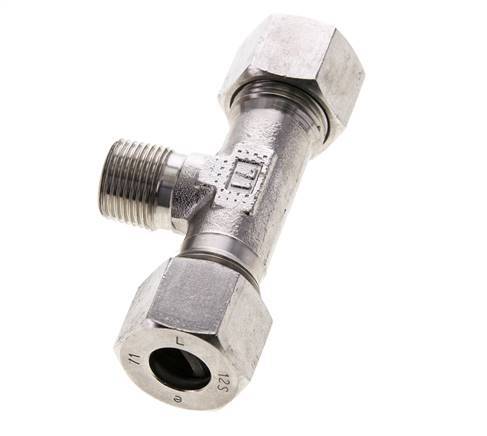 Accesorio de corte en T de acero inoxidable 12S y R3/8'' con rosca macho 630 bar ISO 8434-1