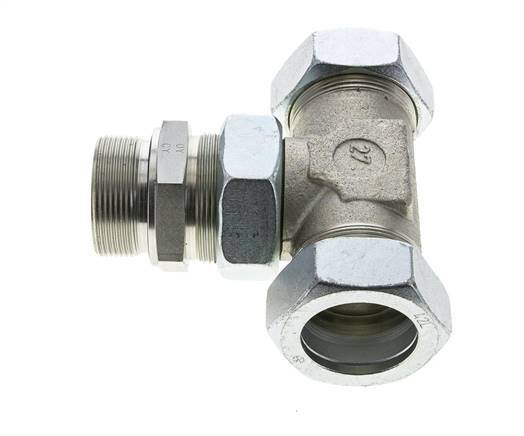 Accesorio de corte en T de acero galvanizado 42L y M48x2 con rosca macho 160 bar ajustable ISO 8434-1