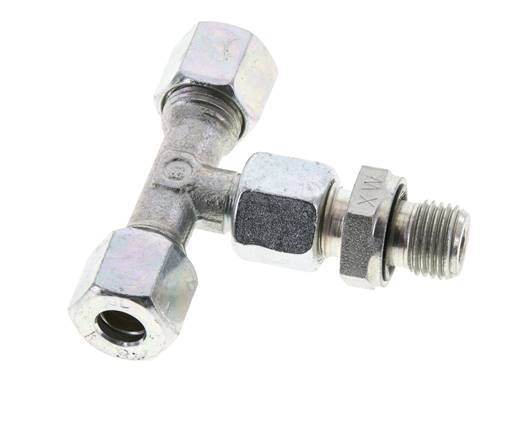 Racor de corte en T de acero galvanizado 8L y G1/4'' con rosca macho 315 bar ajustable ISO 8434-1