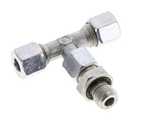 Racor de corte en T de acero galvanizado 8L y G1/4'' con rosca macho 315 bar ajustable ISO 8434-1