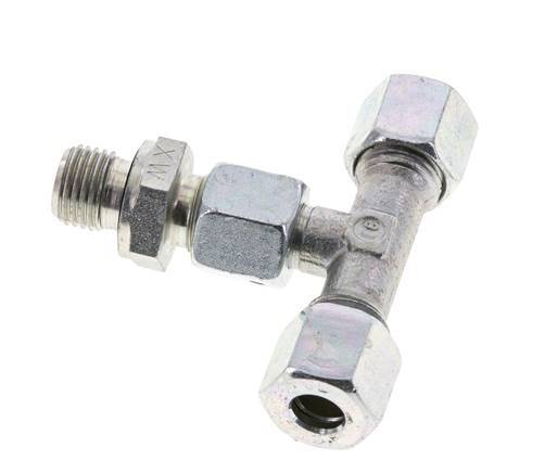 Racor de corte en T de acero galvanizado 8L y G1/4'' con rosca macho 315 bar ajustable ISO 8434-1