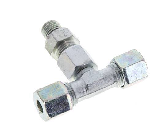 Racor de corte en T de acero galvanizado 8S y G1/4'' con rosca macho 630 bar ajustable ISO 8434-1
