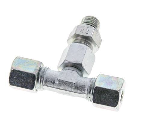 Racor de corte en T de acero galvanizado 8S y G1/4'' con rosca macho 630 bar ajustable ISO 8434-1