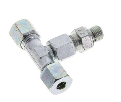 Racor de corte en T de acero galvanizado 8S y G1/4'' con rosca macho 630 bar ajustable ISO 8434-1