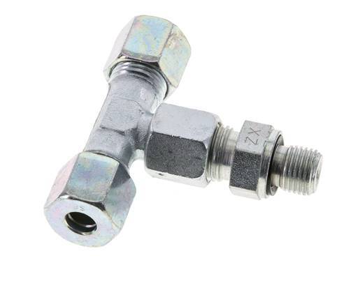 Racor de corte en T de acero galvanizado 8S y G1/4'' con rosca macho 630 bar ajustable ISO 8434-1