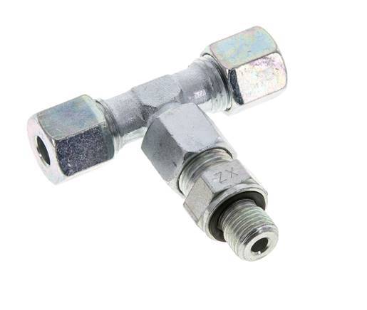 Racor de corte en T de acero galvanizado 8S y G1/4'' con rosca macho 630 bar ajustable ISO 8434-1