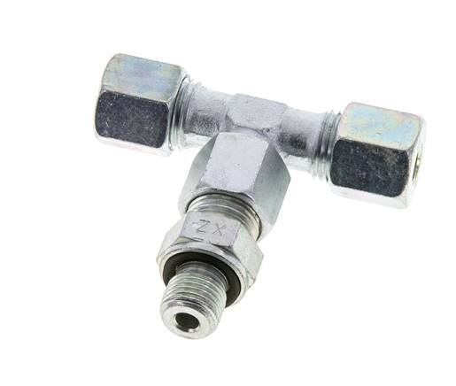 Racor de corte en T de acero galvanizado 8S y G1/4'' con rosca macho 630 bar ajustable ISO 8434-1