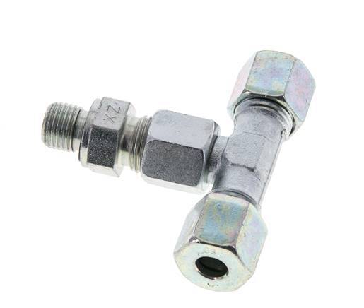 Racor de corte en T de acero galvanizado 8S y G1/4'' con rosca macho 630 bar ajustable ISO 8434-1