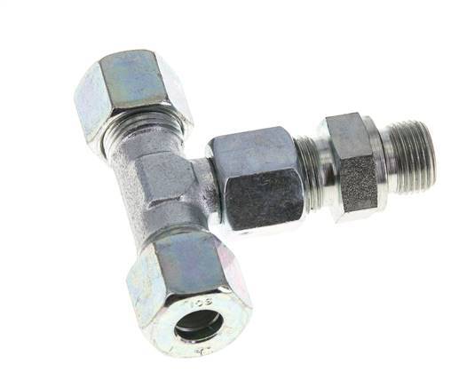 10S y G3/8'' Racor en T de acero galvanizado con rosca macho 630 bar ajustable ISO 8434-1