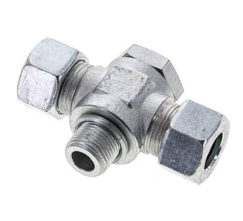 15L & M18x1.5 Zink plated Steel Tee Swivel Joint Cutting Fitting with Male Threads 315 bar ISO 8434-1