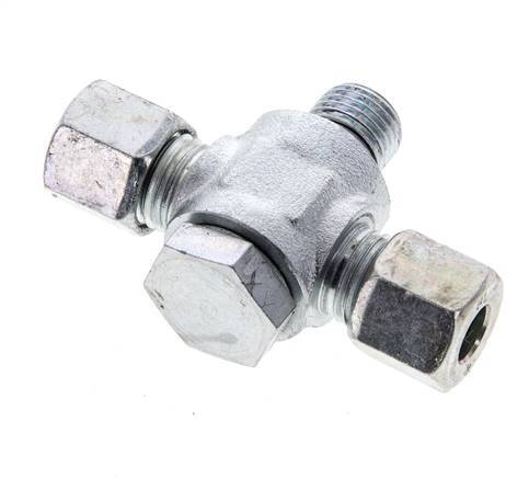 Racor giratorio en T de acero galvanizado 8L y G1/4'' con rosca macho 315 bar NBR ISO 8434-1