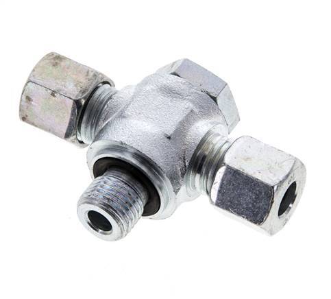 Racor giratorio en T de acero galvanizado 8L y G1/4'' con rosca macho 315 bar NBR ISO 8434-1