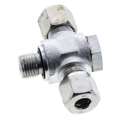 Racor giratorio en T de acero galvanizado 8L y G1/4'' con rosca macho 315 bar NBR ISO 8434-1