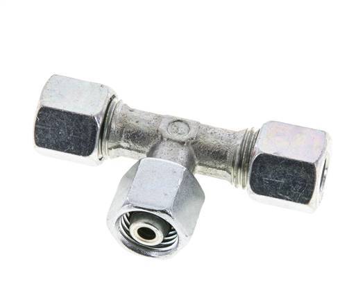 Racor en T de acero zincado 8L con rótula 315 bar NBR ajustable ISO 8434-1
