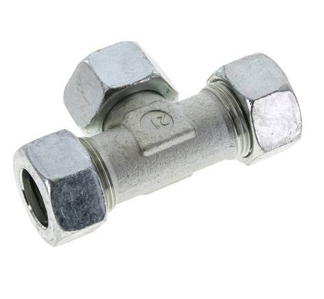 Racor en T de acero zincado 22L con rótula 160 bar NBR ajustable ISO 8434-1