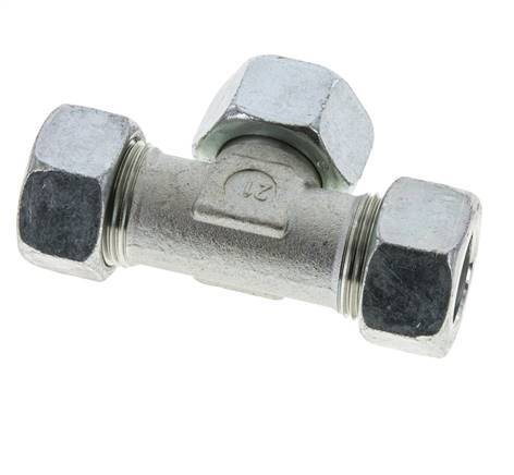 Racor en T de acero zincado 22L con rótula 160 bar NBR ajustable ISO 8434-1