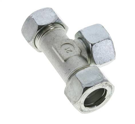 Racor en T de acero zincado 22L con rótula 160 bar NBR ajustable ISO 8434-1