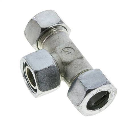 Racor en T de acero zincado 22L con rótula 160 bar NBR ajustable ISO 8434-1