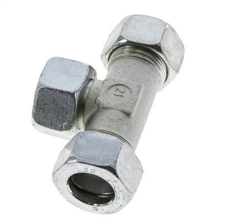 Racor en T de acero zincado 22L con rótula 160 bar NBR ajustable ISO 8434-1