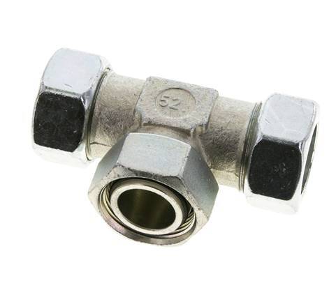 Racor en T de acero cincado 28L con rótula 160 bar NBR ajustable ISO 8434-1
