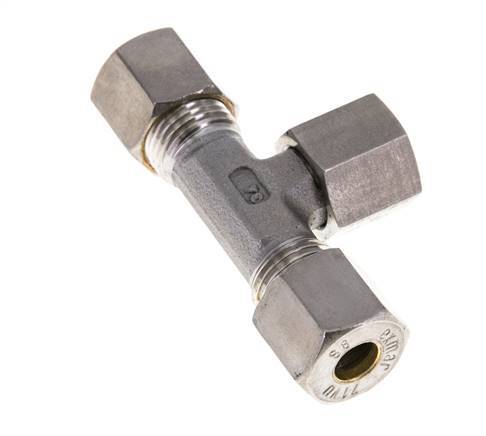 Accesorio de compresión en T de acero inoxidable 8S con rótula 500 bar FKM ajustable ISO 8434-1