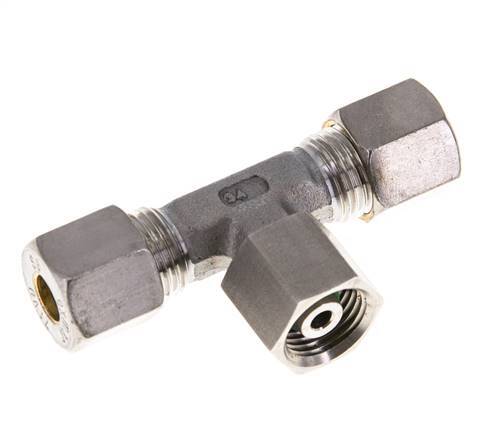 Accesorio de compresión en T de acero inoxidable 8S con rótula 500 bar FKM ajustable ISO 8434-1