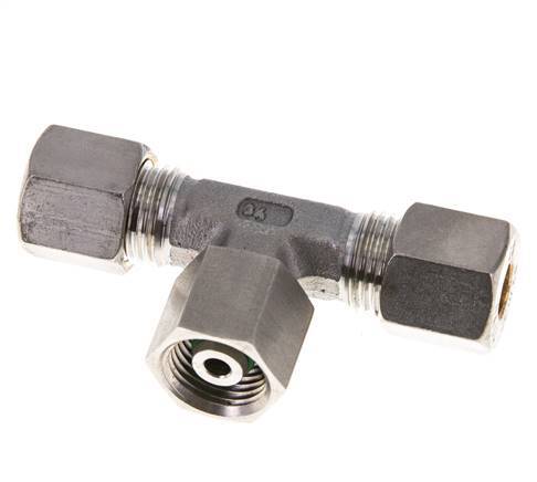 Accesorio de compresión en T de acero inoxidable 8S con rótula 500 bar FKM ajustable ISO 8434-1