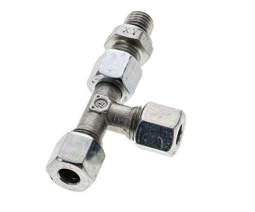 8L & M12x1.5 Zink Plated Steel Right Angle Tee Cutting Fitting with Male Threads 315 bar Adjustable ISO 8434-1