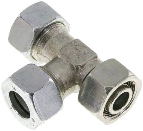 Racor de corte en T en ángulo recto de acero cincado 18L con barra giratoria 315 ajustable ISO 8434-1