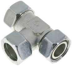 Accesorio de corte en T en ángulo recto de acero galvanizado 28L con rótula 160 bar ajustable ISO 8434-1
