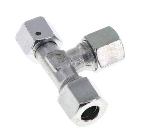 Racor de corte en T en ángulo recto de acero cincado 10L con rótula 315 bar NBR ajustable ISO 8434-1