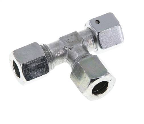 Racor de corte en T en ángulo recto de acero cincado 10L con rótula 315 bar NBR ajustable ISO 8434-1