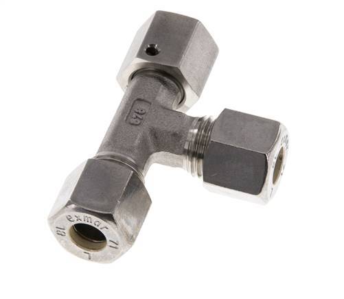 Accesorio de compresión en T en ángulo recto de acero inoxidable 8L con rótula 315 bar FKM ajustable ISO 8434-1