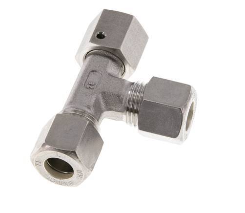 Accesorio de compresión en T en ángulo recto de acero inoxidable 10L con rótula 315 bar FKM ajustable ISO 8434-1