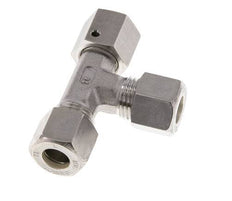 Accesorio de compresión en T en ángulo recto de acero inoxidable 10L con rótula 315 bar FKM ajustable ISO 8434-1