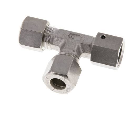 Accesorio de compresión en T en ángulo recto de acero inoxidable 10L con rótula 315 bar FKM ajustable ISO 8434-1
