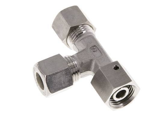 Accesorio de compresión en T en ángulo recto de acero inoxidable 10L con rótula 315 bar FKM ajustable ISO 8434-1