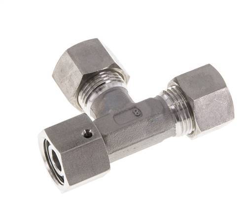 Accesorio de compresión en T en ángulo recto de acero inoxidable 12L con rótula 315 bar FKM ajustable ISO 8434-1