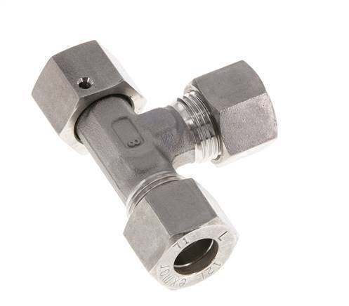 Accesorio de compresión en T en ángulo recto de acero inoxidable 12L con rótula 315 bar FKM ajustable ISO 8434-1