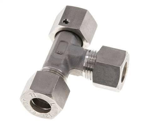Accesorio de compresión en T en ángulo recto de acero inoxidable 12L con rótula 315 bar FKM ajustable ISO 8434-1