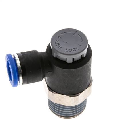 Válvula de control de flujo Codo de salida del medidor 10 mm - R1/2'' Latón/PA 66 Tuerca de seguridad