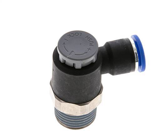 Válvula de control de flujo Codo de salida del medidor 10 mm - R1/2'' Latón/PA 66 Tuerca de seguridad