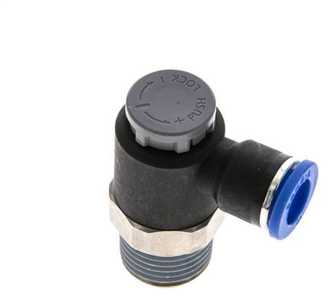 Válvula de control de flujo Codo de salida del medidor 10 mm - R1/2'' Latón/PA 66 Tuerca de seguridad