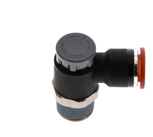 Válvula de control de flujo Codo de entrada al medidor 10 mm - R3/8'' Latón/PA 66 Tuerca de seguridad