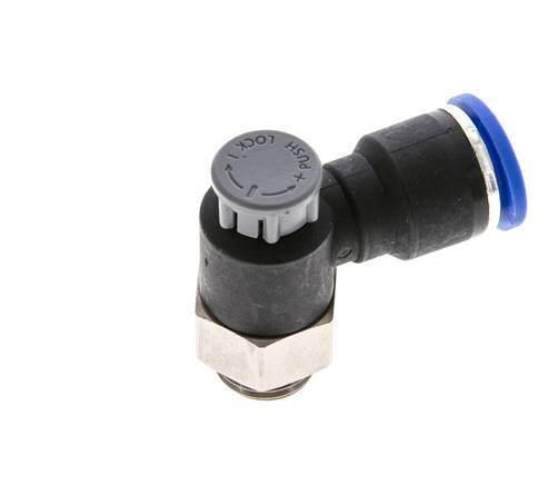 Válvula reguladora de caudal Codo de salida de contador 10 mm - G1/4'' Latón/PA 66 Tuerca de seguridad