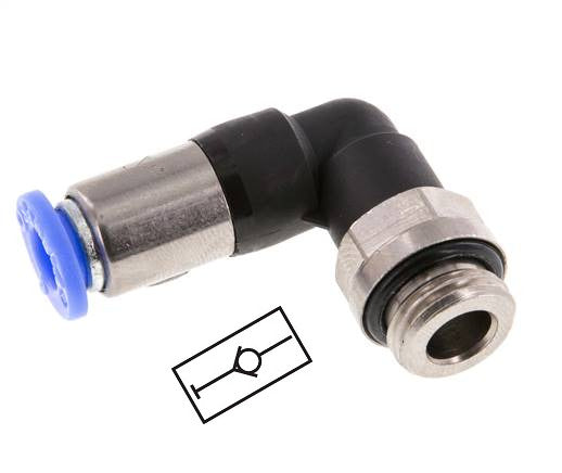 Racor rápido 10mm y G1/2'' Codo autoblocante macho Latón/PBT 0-10bar (0-145psi)